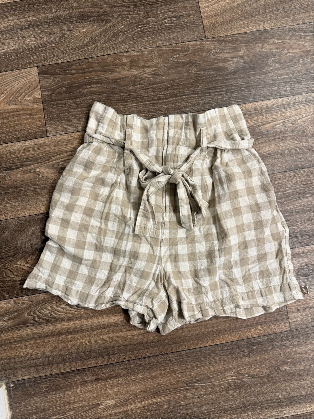 a new day Taupe Gingham Paperbag High-Waist Shorts